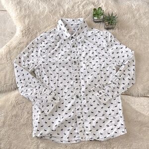 Joe Fresh Kids Button Down Shirt Short Sleeve White With Elk Large 10 / 12
